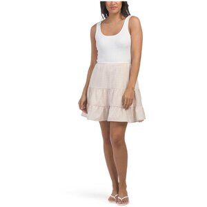 NWT Women's IDEM DITTO White Ribbed Knit And Tan Plaid Mini Dress Size Medium